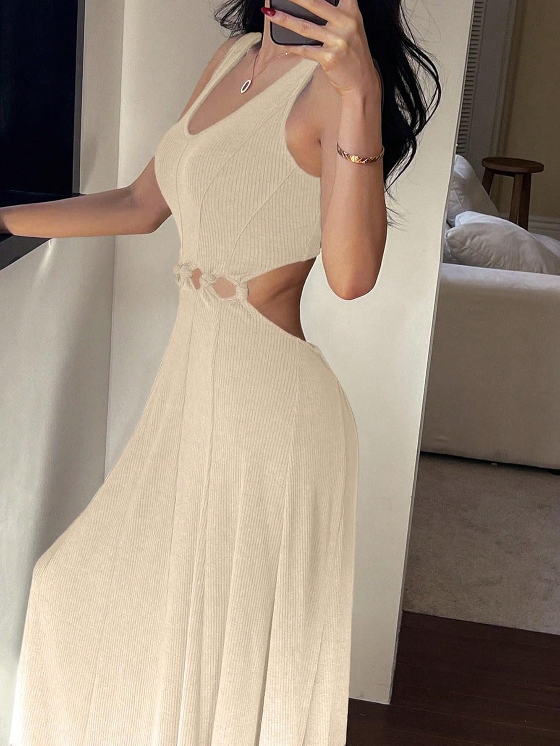 2025 Plain Maxi Long Dress for Women Sleeveless V-Neck Long Elegant Dress - Image 2