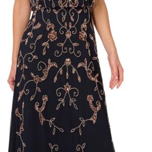 Adrianna Papell Women's Beaded Blouson Long Dress, Navy/Rosegold