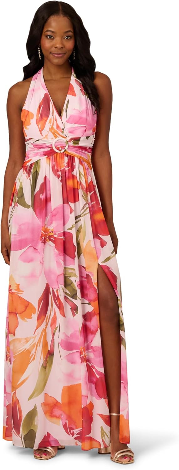 Adrianna Papell Women's Floral Chiffon Ring Gown