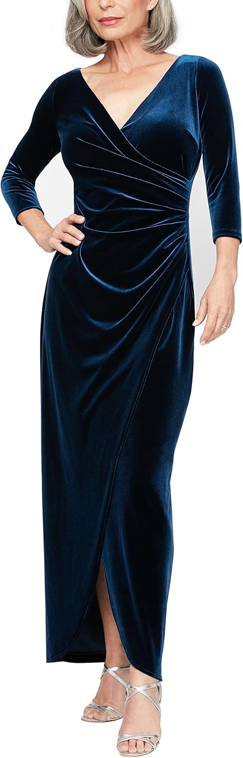 Alex Evenings Women's Long 3\/4 Sleeve Velvet Dress