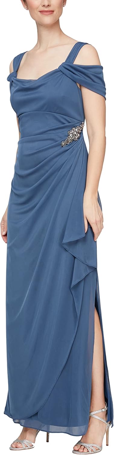 Alex Evenings Women's Long Cold Shoulder Dress, Mother of The Bride, Formal Events, (Petite and Regular Sizes) - Image 16