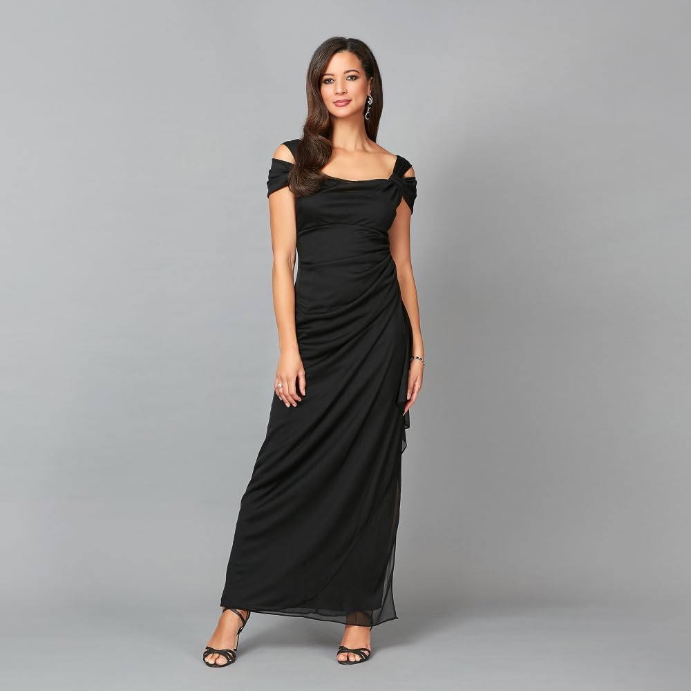 Alex Evenings Women's Long Cold Shoulder Dress, Mother of The Bride, Formal Events, (Petite and Regular Sizes) - Image 5