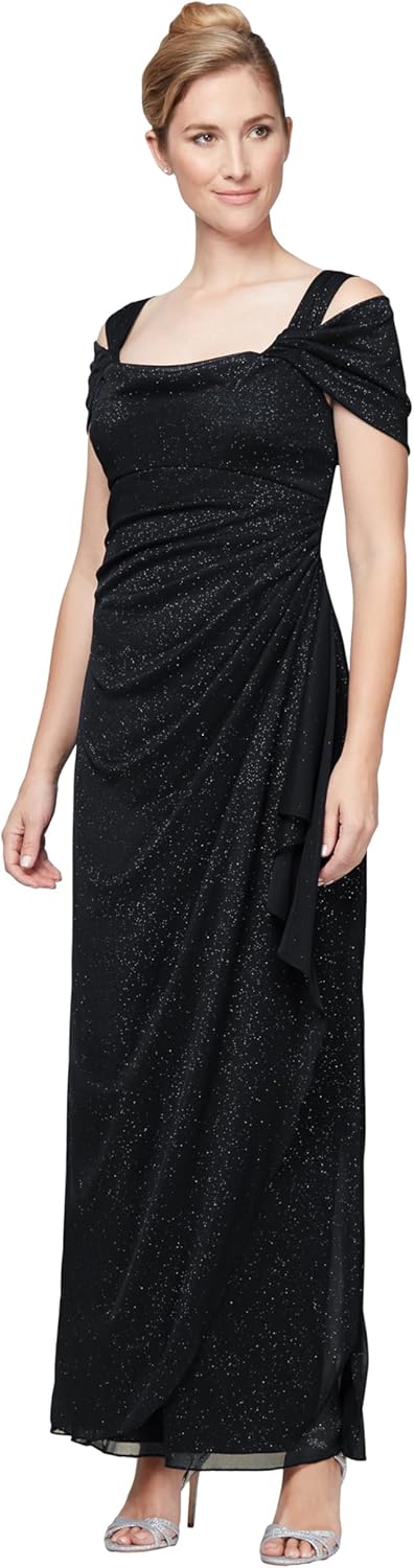 Alex Evenings Women's Long Cold Shoulder Dress, Mother of The Bride, Formal Events, (Petite and Regular Sizes) - Image 7