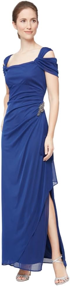 Alex Evenings Women's Long Cold Shoulder Dress, Mother of The Bride, Formal Events, (Petite and Regular Sizes) - Image 11