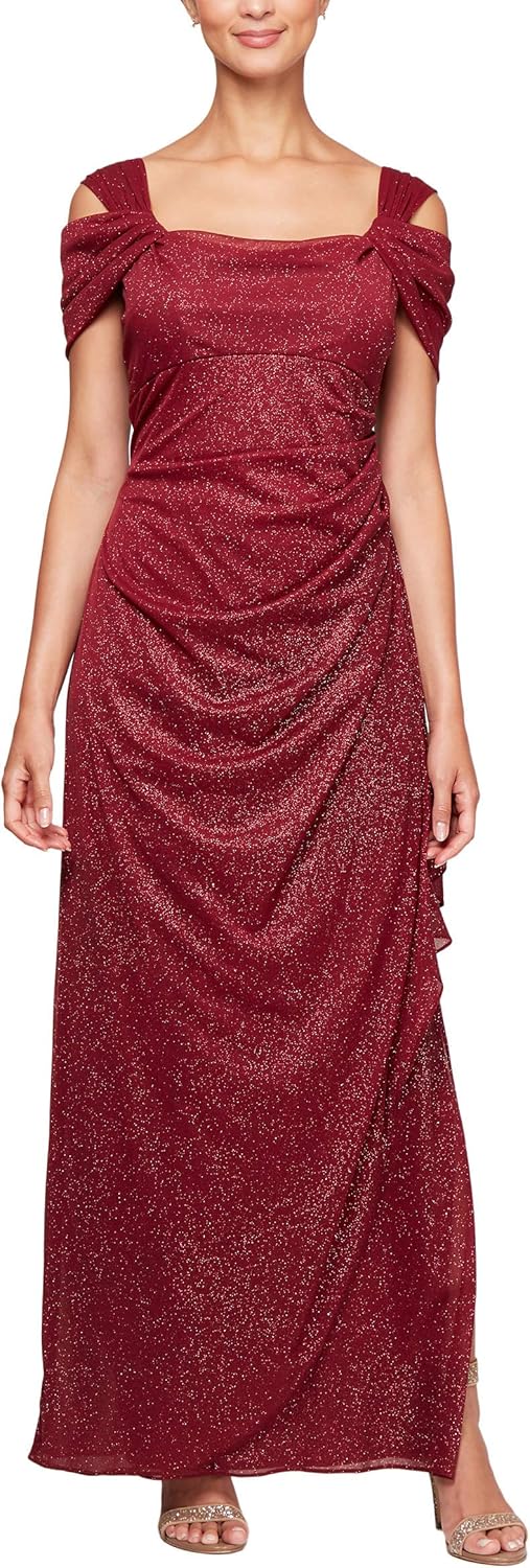 Alex Evenings Women's Long Cold Shoulder Dress, Mother of The Bride, Formal Events, (Petite and Regular Sizes) - Image 8