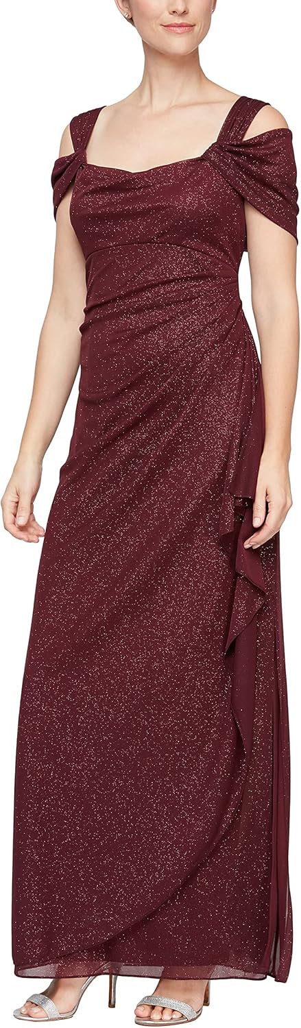 Alex Evenings Women's Long Cold Shoulder Dress, Mother of The Bride, Formal Events, (Petite and Regular Sizes) - Image 21