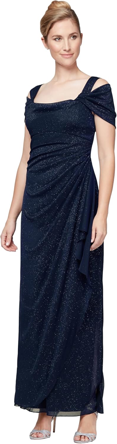 Alex Evenings Women's Long Cold Shoulder Dress, Mother of The Bride, Formal Events, (Petite and Regular Sizes) - Image 10