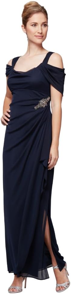 Alex Evenings Women's Long Cold Shoulder Dress, Mother of The Bride, Formal Events, (Petite and Regular Sizes) - Image 22