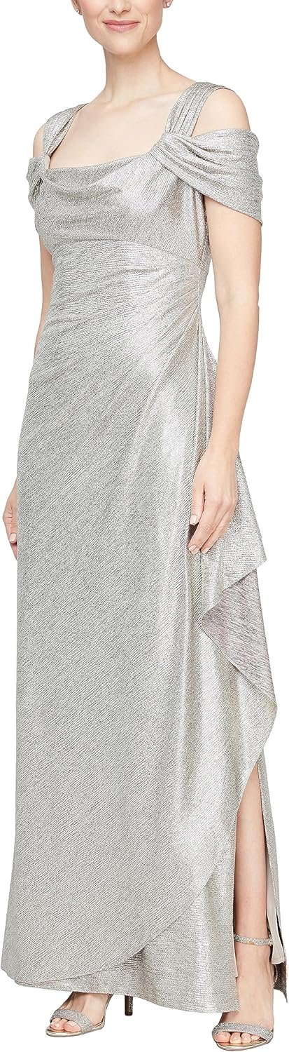 Alex Evenings Women's Long Cold Shoulder Dress, Mother of The Bride, Formal Events, (Petite and Regular Sizes) - Image 13