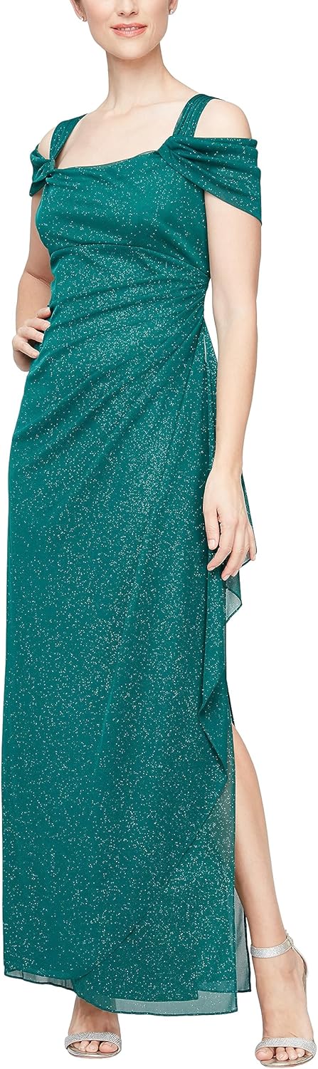 Alex Evenings Women's Long Cold Shoulder Dress, Mother of The Bride, Formal Events, (Petite and Regular Sizes) - Image 14