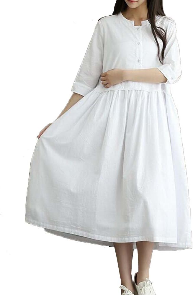 Angel&Lily Loose Fitting Princess Button Up Boho Maxi Long Dress plus1x-10x(SZ16-52)