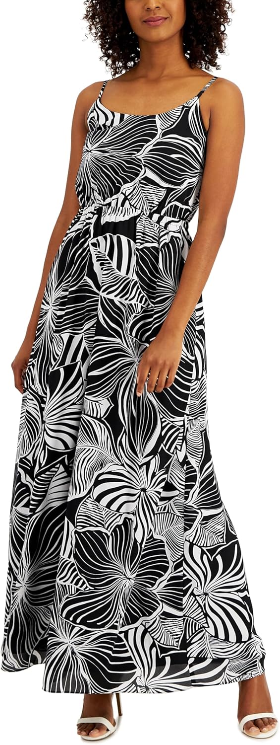 Anne Klein Petite Printed Maxi Dress Anne Black PS