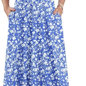 AUSELILY Maxi Dresses for Women Ankle Length Floral Print Beach Long Flowy Dress with Pockets
