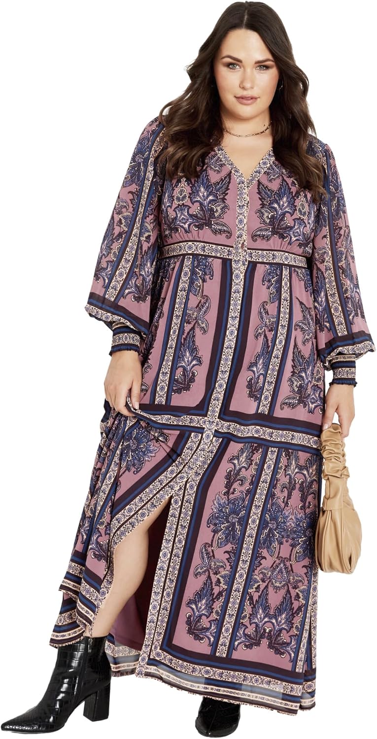 Avenue Women's Plus Size Serene Placement Sleeved Maxi Dress - Image 6