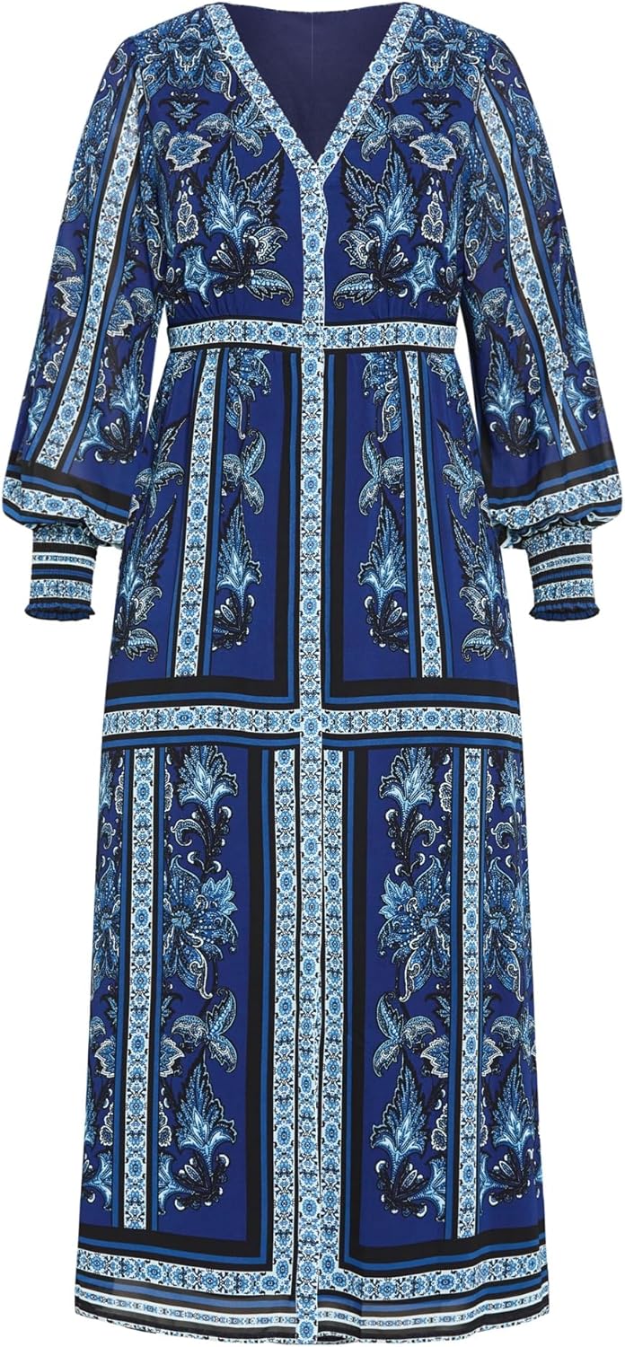 Avenue Women's Plus Size Serene Placement Sleeved Maxi Dress - Image 4