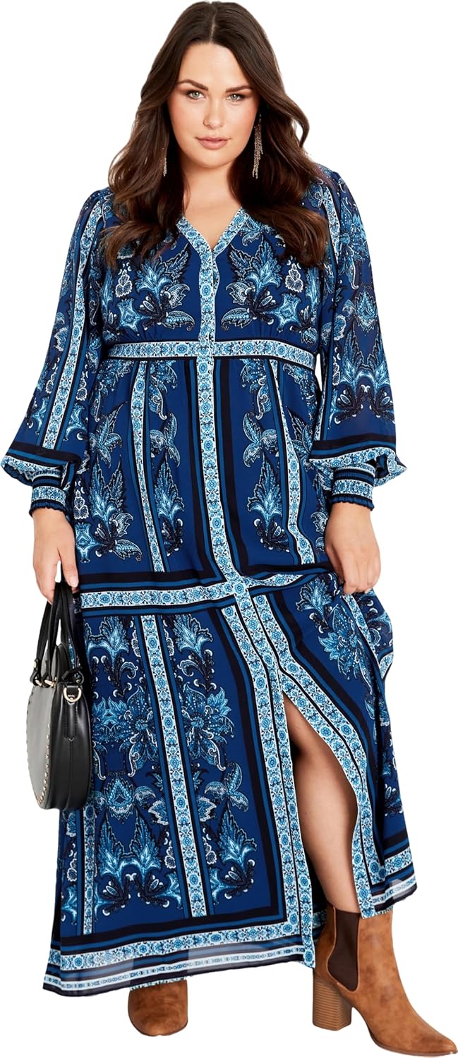 Avenue Women's Serene Placement Sleeved Maxi Dress