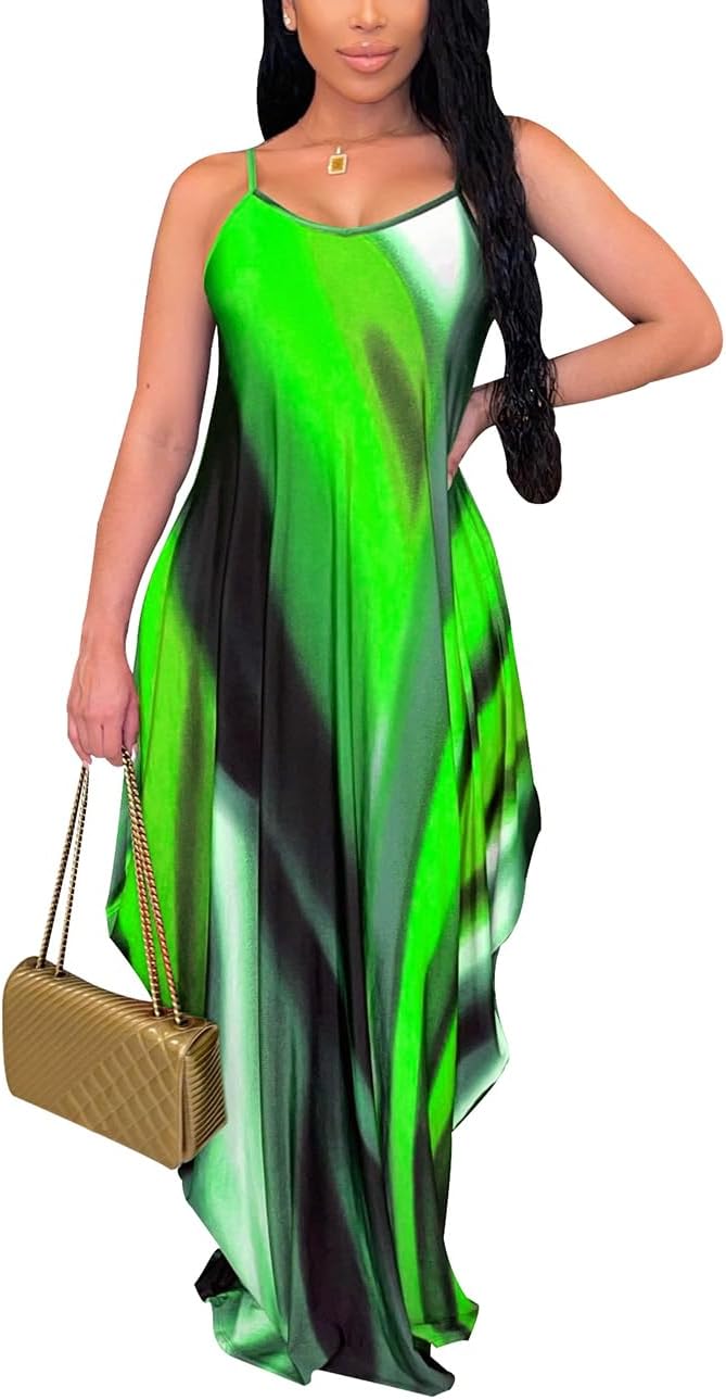 BessCops Summer Maxi Dresses for Women 2025 Plus Size Sundresses Casual Fashion Sleeveless Loose Long Sexy Dress with Pockets