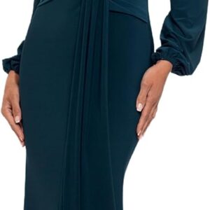 Betsy & Adam Women's Petite Long Sleeve V-Neck Stretch Wrap Knot Dress