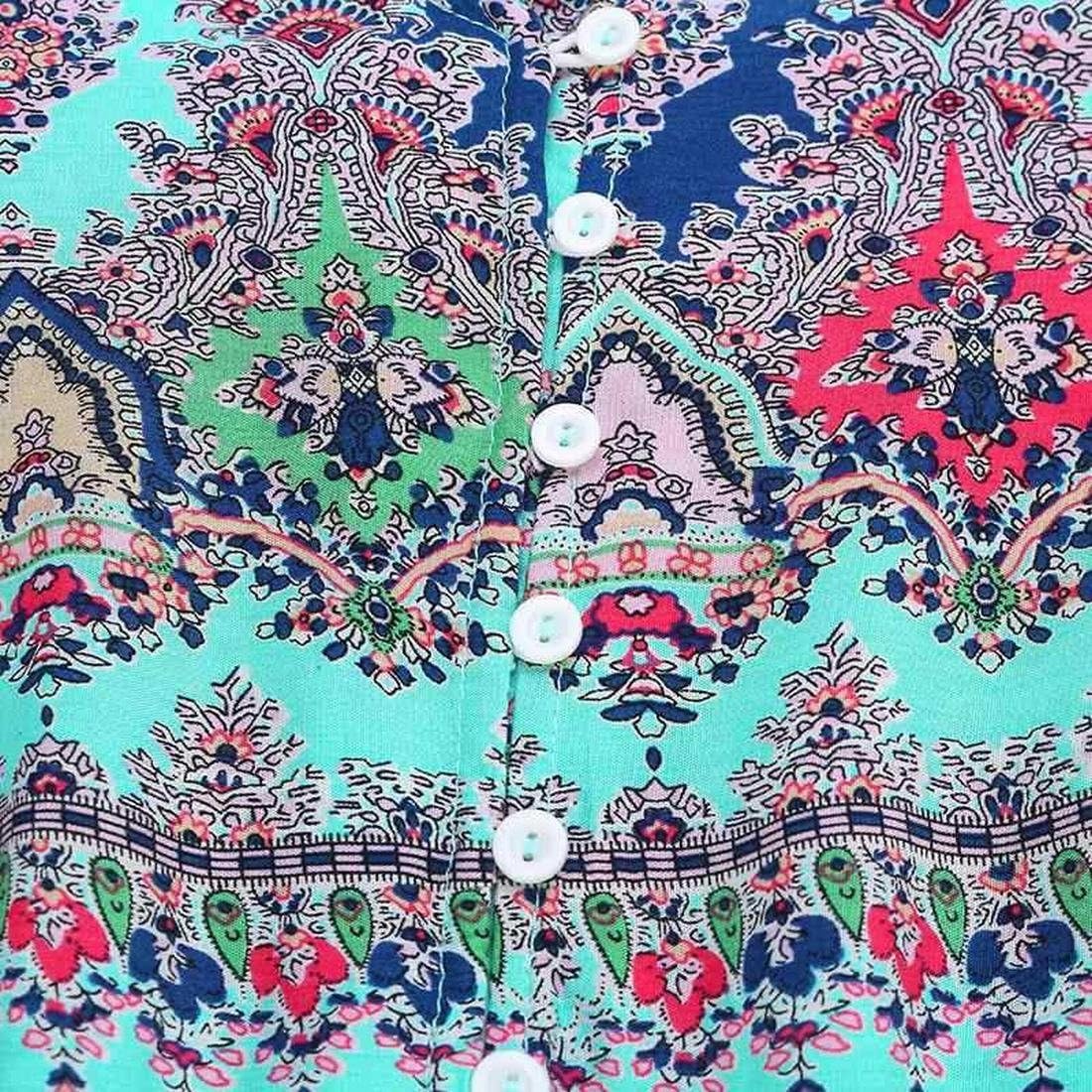 BU2H Women's Bohemian Print Drawstring Long Sleeve Beach Maxi Dress Green US XS - Image 2