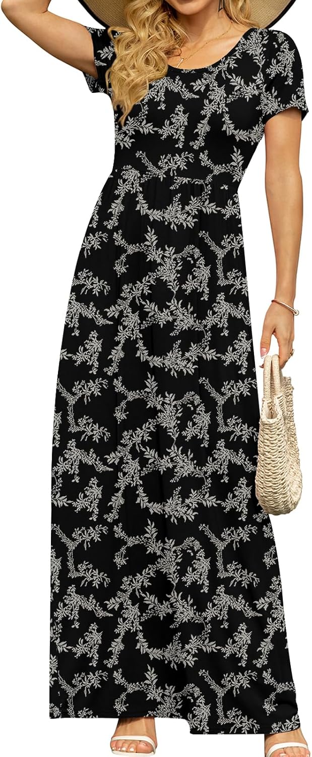 DB MOON Womens 2025 Summer Maxi Dresses Casual Short Sleeve Empire Waist Spring Long Dress with Pockets - Image 20