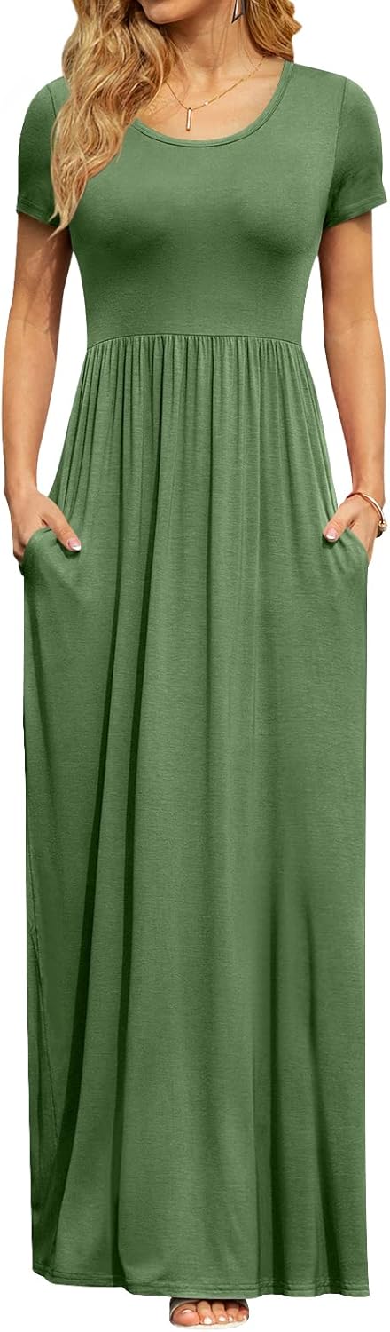 DB MOON Womens 2025 Summer Maxi Dresses Casual Short Sleeve Empire Waist Spring Long Dress with Pockets - Image 44