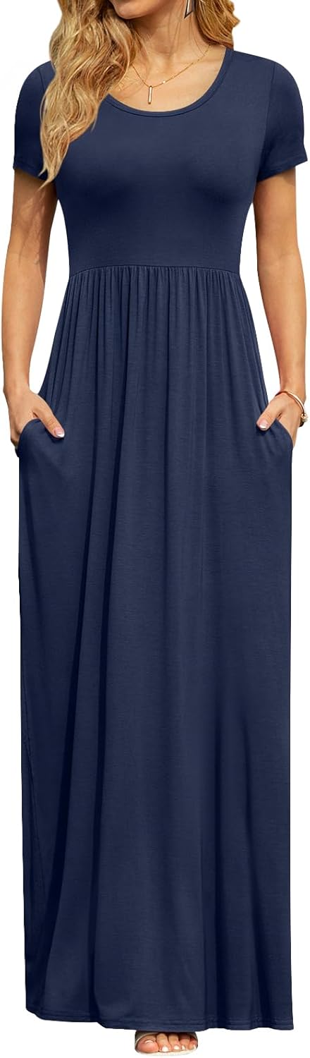 DB MOON Womens 2025 Summer Maxi Dresses Casual Short Sleeve Empire Waist Spring Long Dress with Pockets - Image 32