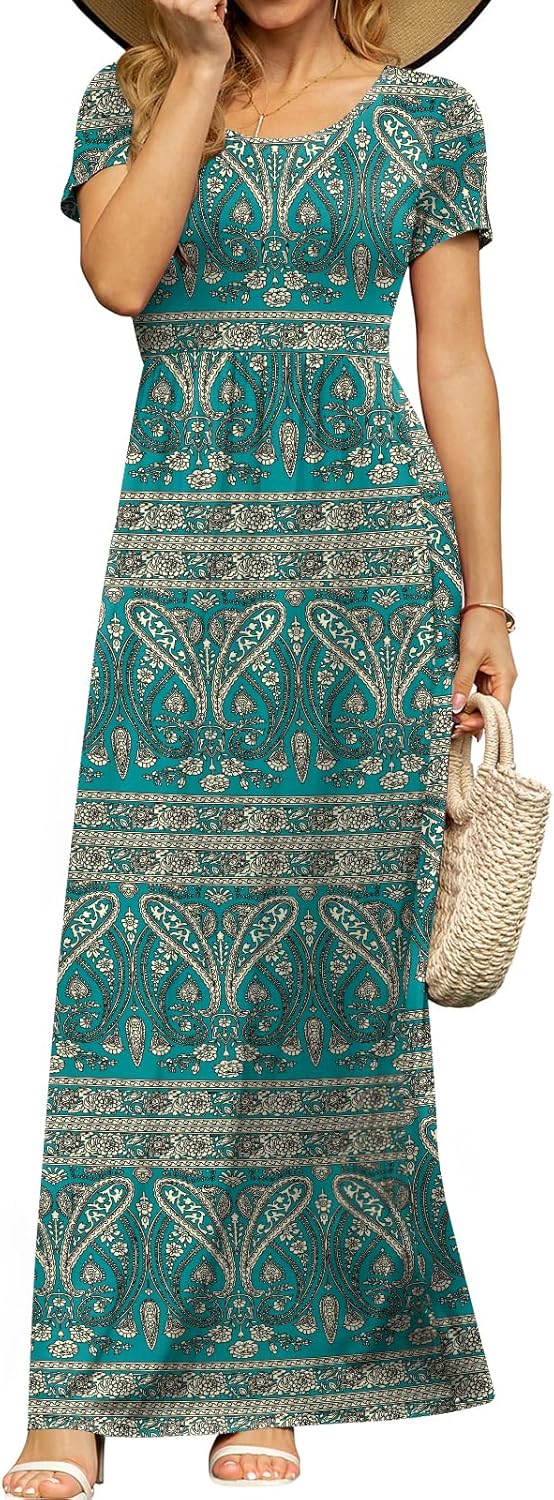 DB MOON Womens 2025 Summer Maxi Dresses Casual Short Sleeve Empire Waist Spring Long Dress with Pockets - Image 4