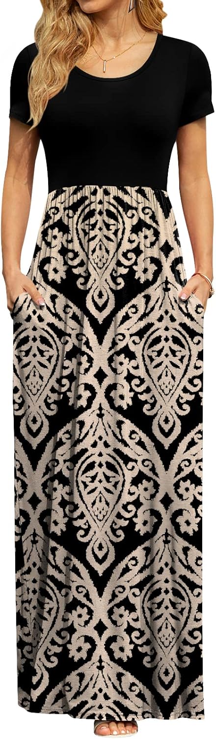 DB MOON Womens 2025 Summer Maxi Dresses Casual Short Sleeve Empire Waist Spring Long Dress with Pockets - Image 7