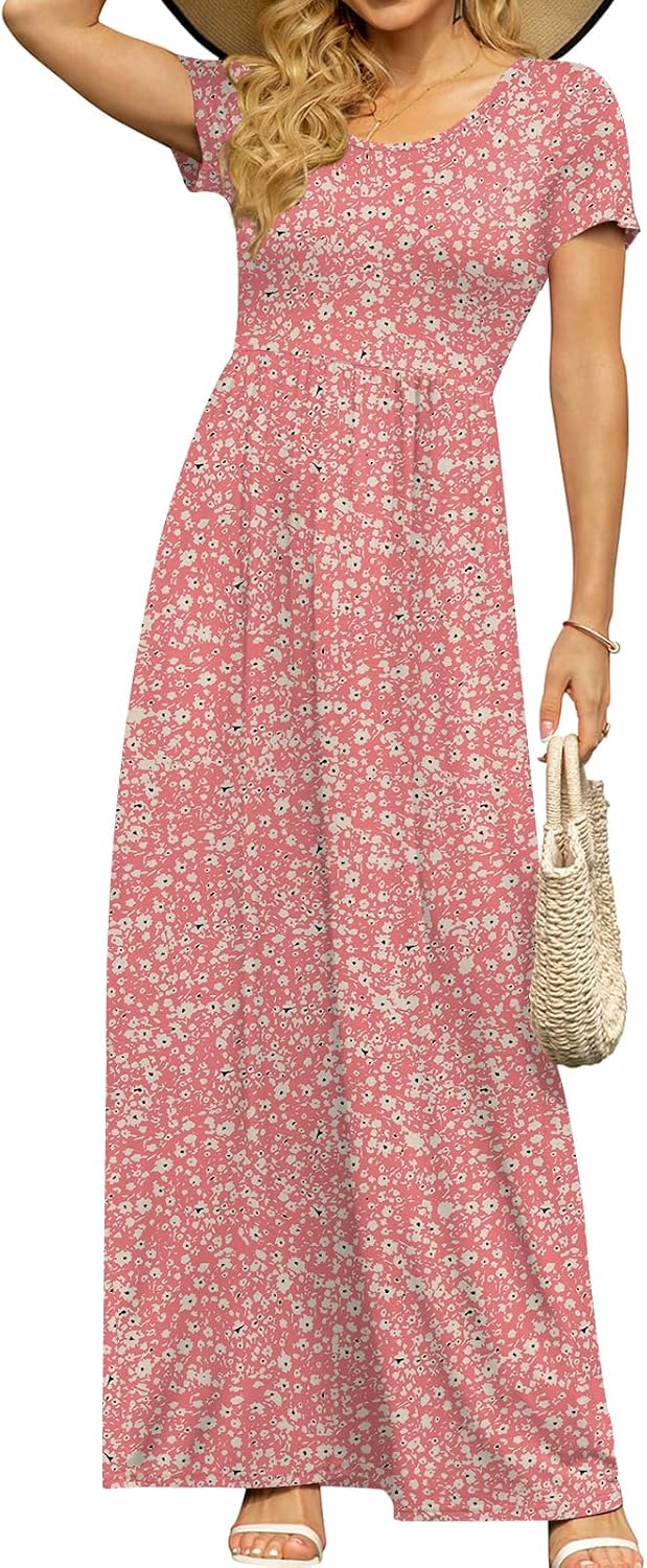 DB MOON Womens 2025 Summer Maxi Dresses Casual Short Sleeve Empire Waist Spring Long Dress with Pockets - Image 13