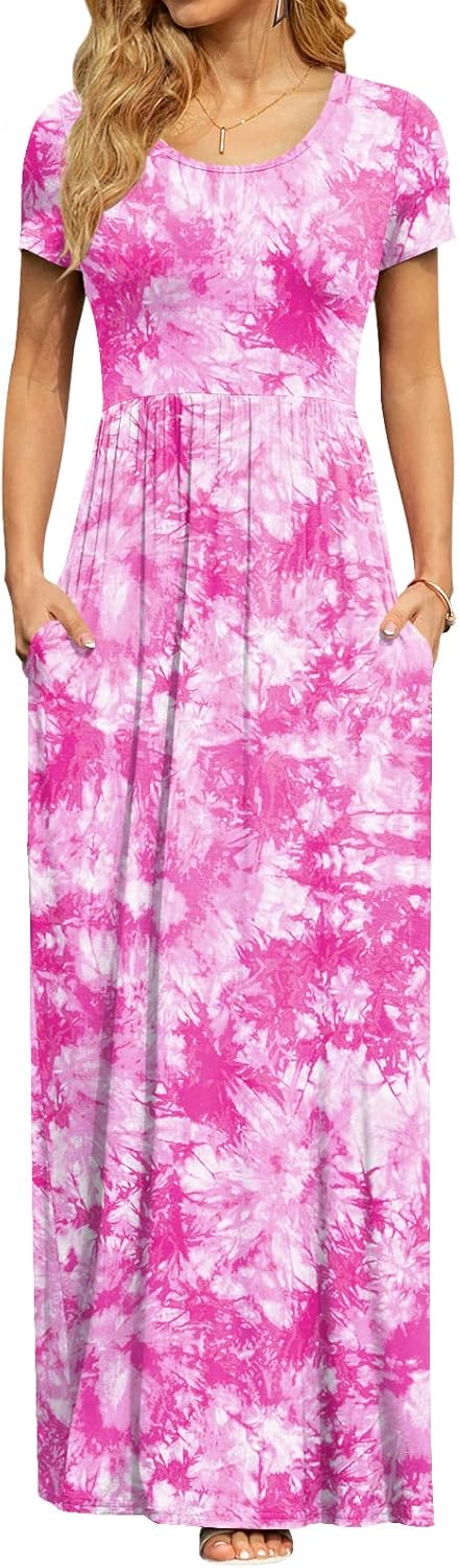 DB MOON Womens 2025 Summer Maxi Dresses Casual Short Sleeve Empire Waist Spring Long Dress with Pockets - Image 38