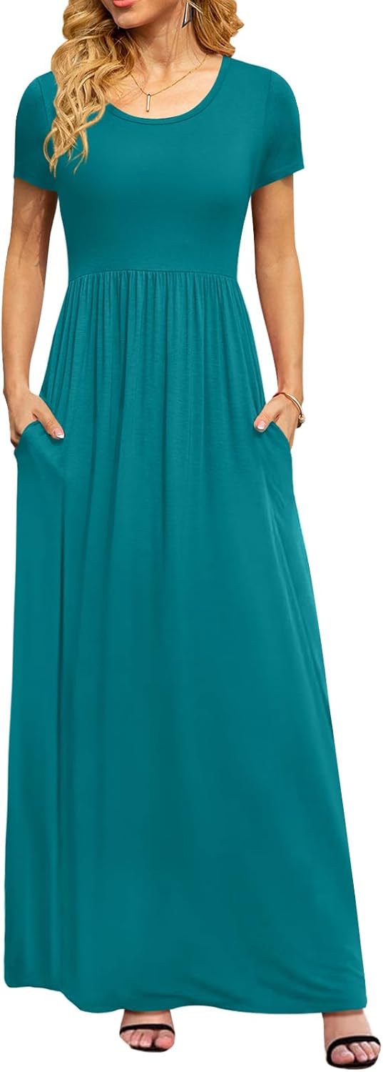 DB MOON Womens 2025 Summer Maxi Dresses Casual Short Sleeve Empire Waist Spring Long Dress with Pockets - Image 25