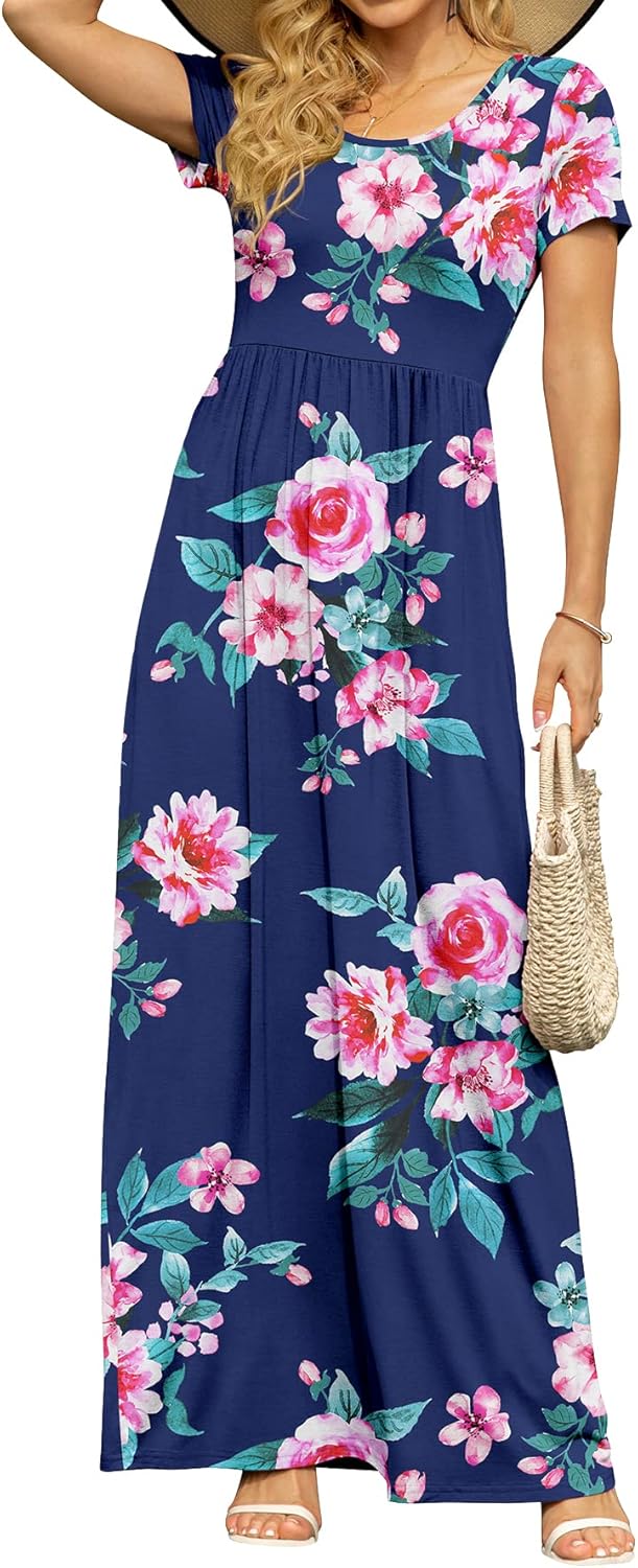 DB MOON Womens 2025 Summer Maxi Dresses Casual Short Sleeve Empire Waist Spring Long Dress with Pockets - Image 12
