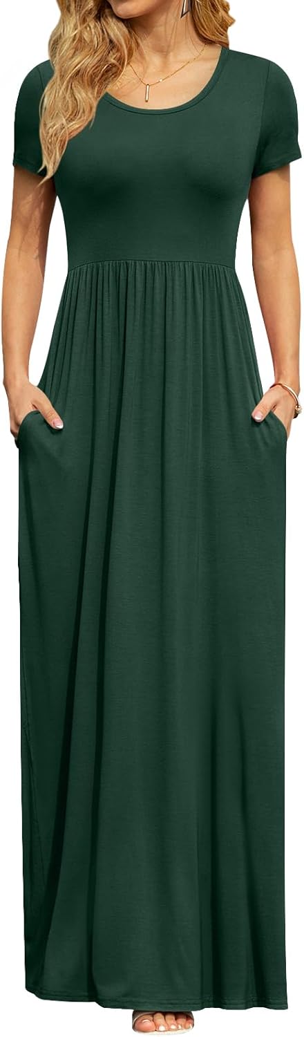 DB MOON Womens 2025 Summer Maxi Dresses Casual Short Sleeve Empire Waist Spring Long Dress with Pockets - Image 36