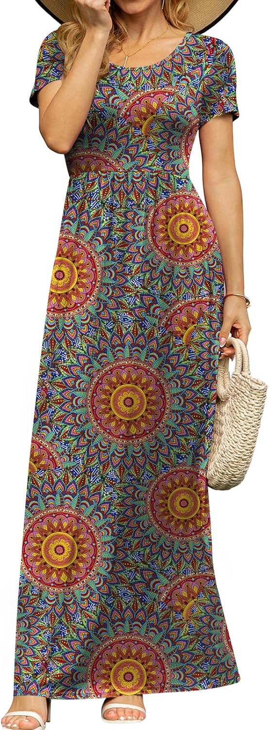 DB MOON Womens 2025 Summer Maxi Dresses Casual Short Sleeve Empire Waist Spring Long Dress with Pockets - Image 41