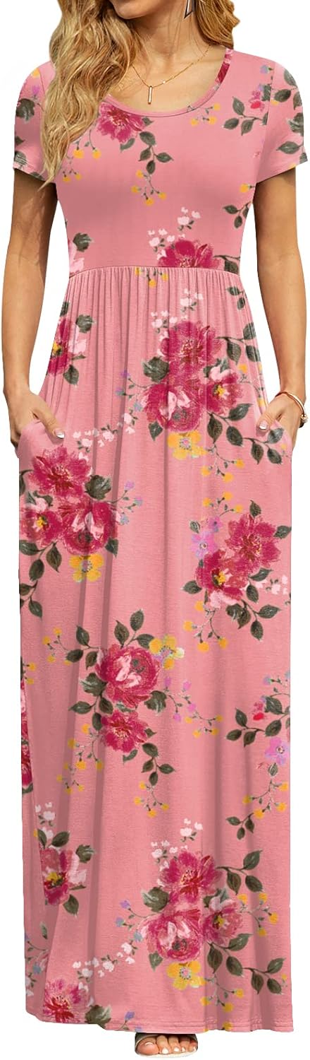 DB MOON Womens 2025 Summer Maxi Dresses Casual Short Sleeve Empire Waist Spring Long Dress with Pockets - Image 18