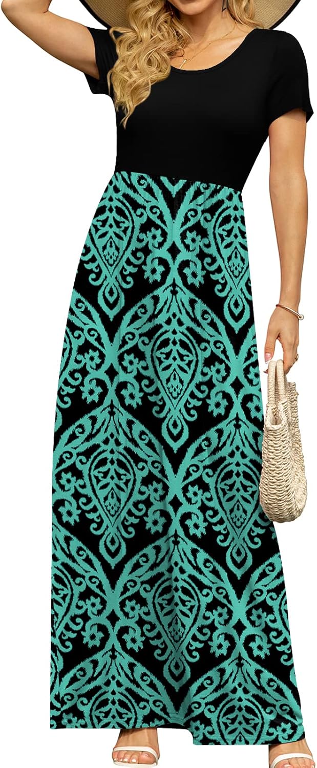 DB MOON Womens 2025 Summer Maxi Dresses Casual Short Sleeve Empire Waist Spring Long Dress with Pockets - Image 5