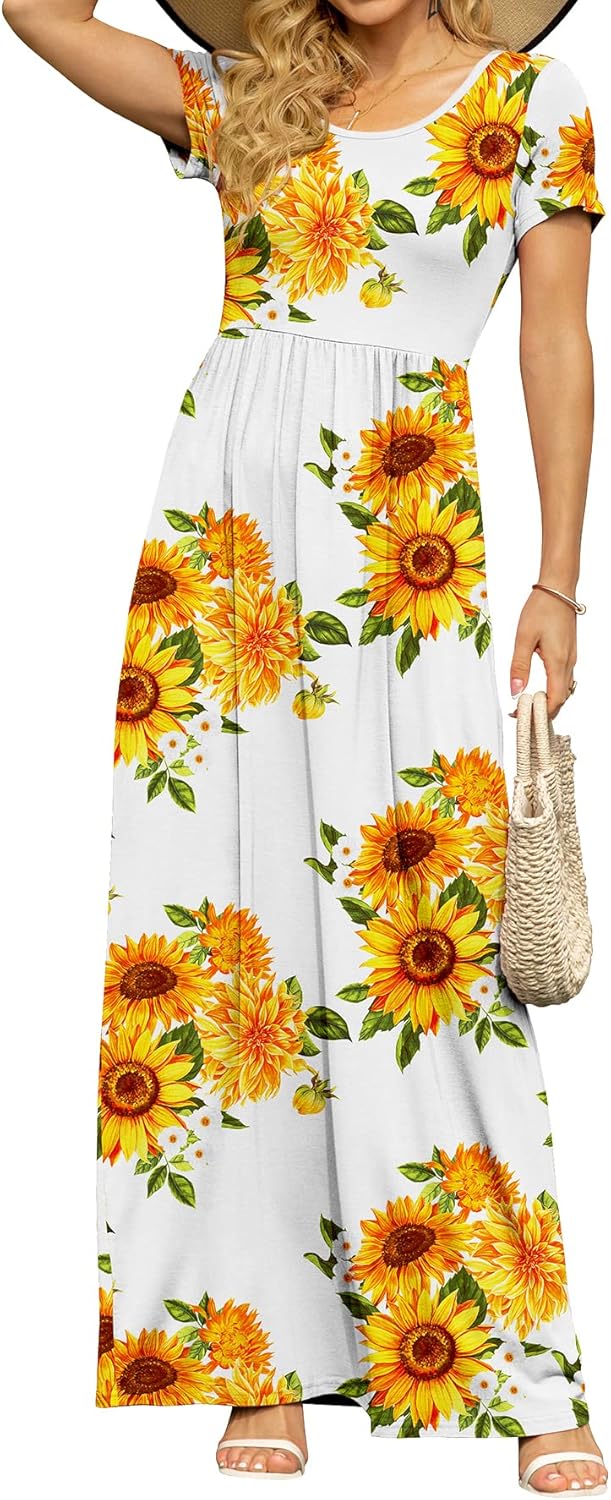 DB MOON Womens 2025 Summer Maxi Dresses Casual Short Sleeve Empire Waist Spring Long Dress with Pockets - Image 40