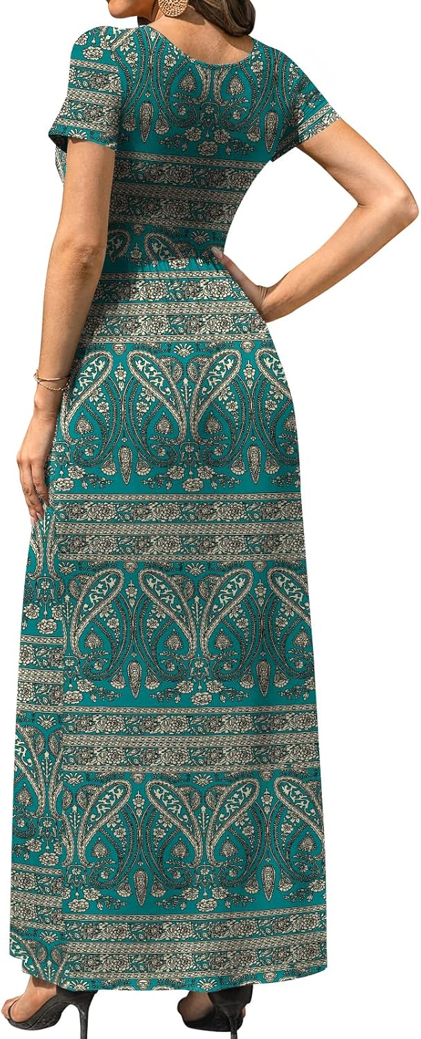 DB MOON Womens 2025 Summer Maxi Dresses Casual Short Sleeve Empire Waist Spring Long Dress with Pockets - Image 3