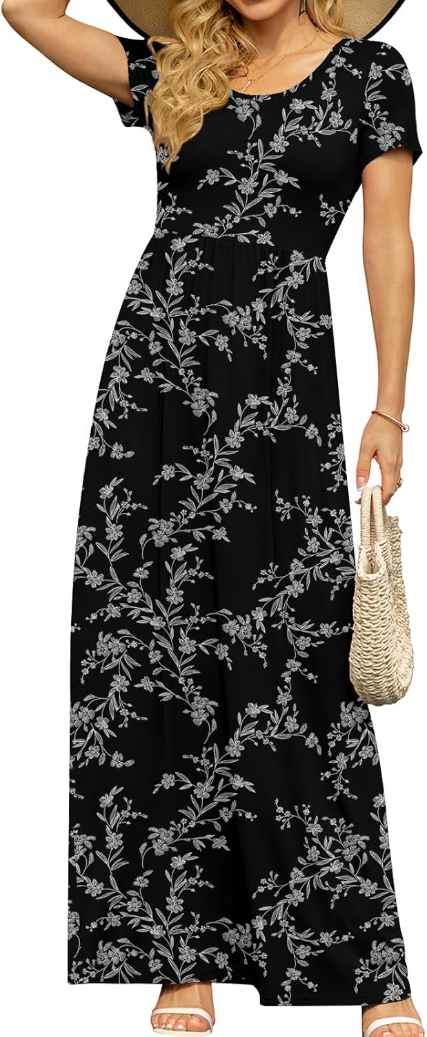 DB MOON Womens 2025 Summer Maxi Dresses Casual Short Sleeve Empire Waist Spring Long Dress with Pockets - Image 45