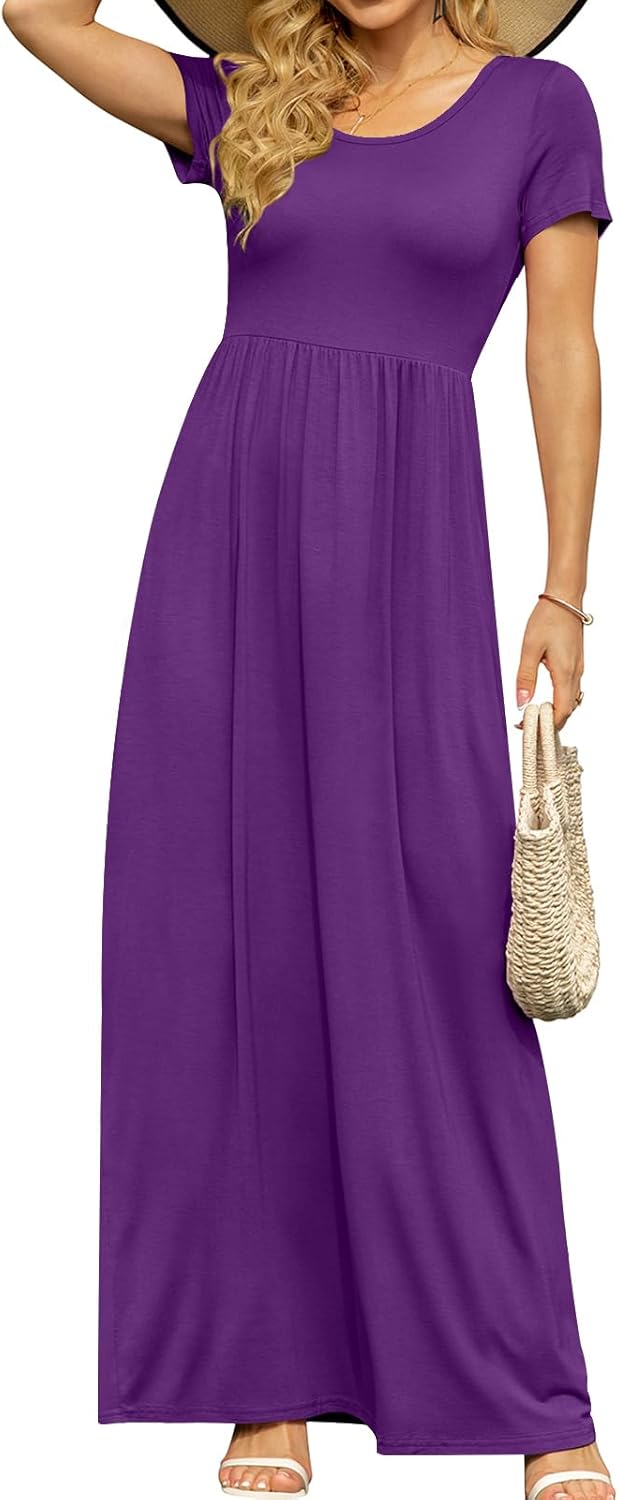 DB MOON Womens 2025 Summer Maxi Dresses Casual Short Sleeve Empire Waist Spring Long Dress with Pockets - Image 22