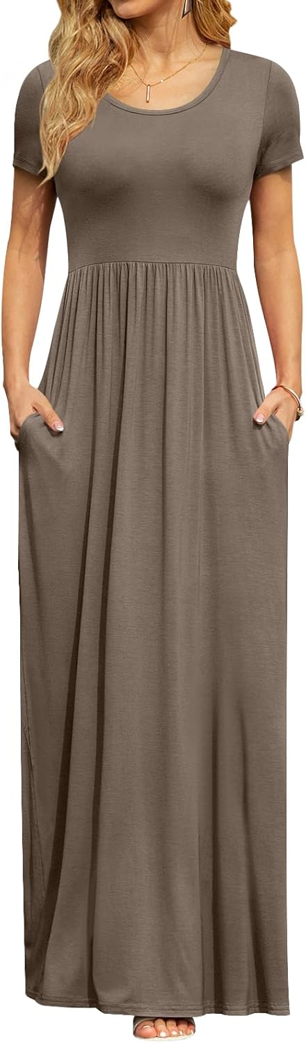 DB MOON Womens 2025 Summer Maxi Dresses Casual Short Sleeve Empire Waist Spring Long Dress with Pockets - Image 26