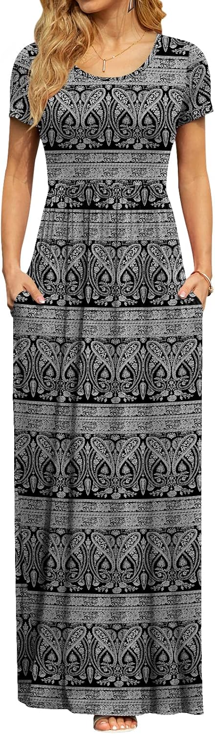 DB MOON Womens 2025 Summer Maxi Dresses Casual Short Sleeve Empire Waist Spring Long Dress with Pockets - Image 15