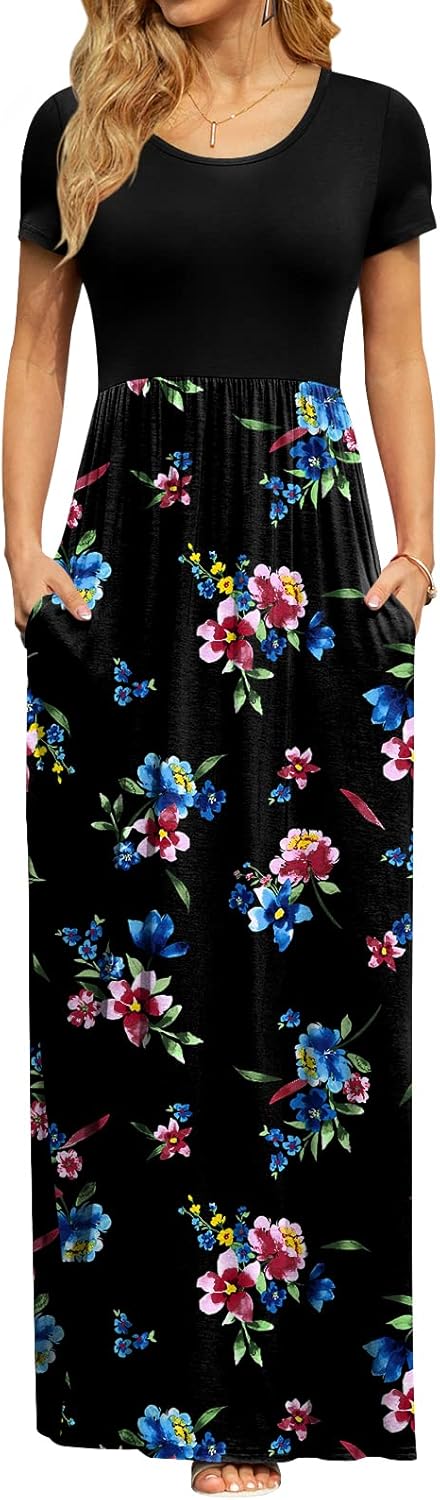 DB MOON Womens 2025 Summer Maxi Dresses Casual Short Sleeve Empire Waist Spring Long Dress with Pockets - Image 6