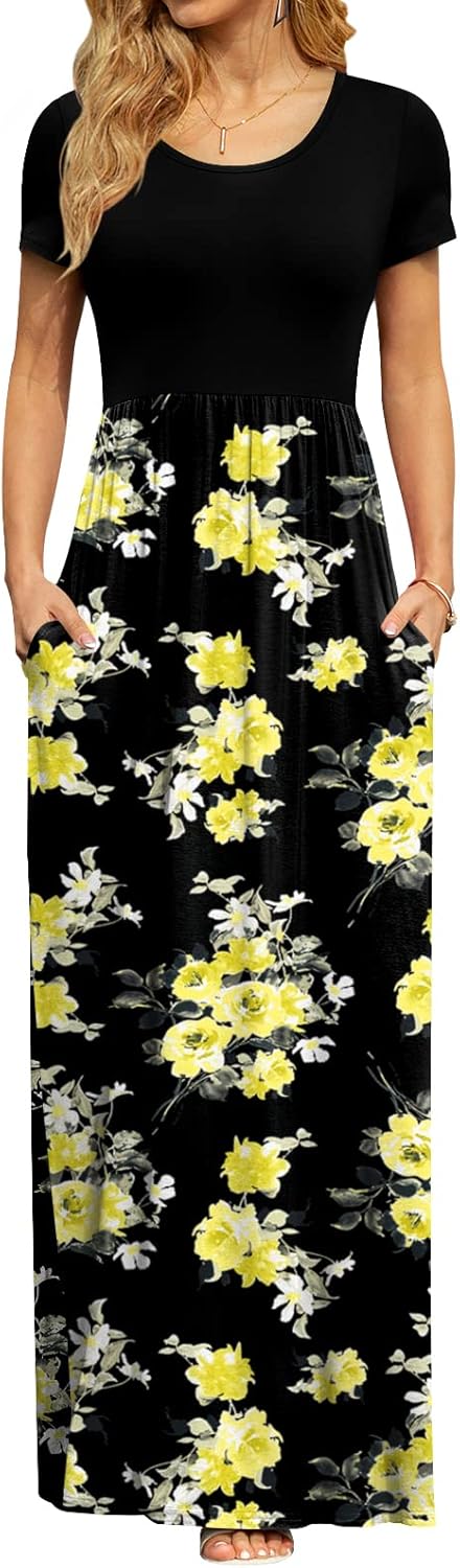 DB MOON Womens 2025 Summer Maxi Dresses Casual Short Sleeve Empire Waist Spring Long Dress with Pockets - Image 43