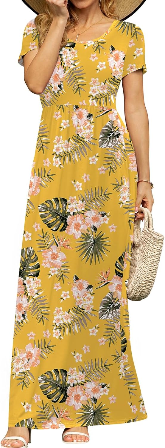 DB MOON Womens 2025 Summer Maxi Dresses Casual Short Sleeve Empire Waist Spring Long Dress with Pockets - Image 32