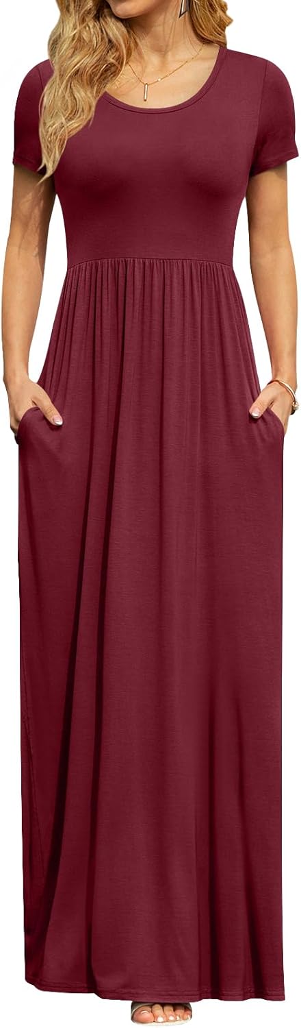 DB MOON Womens 2025 Summer Maxi Dresses Casual Short Sleeve Empire Waist Spring Long Dress with Pockets - Image 24