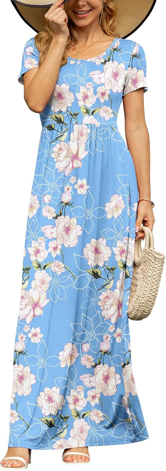 DB MOON Womens 2025 Summer Maxi Dresses Casual Short Sleeve Empire Waist Spring Long Dress with Pockets - Image 34