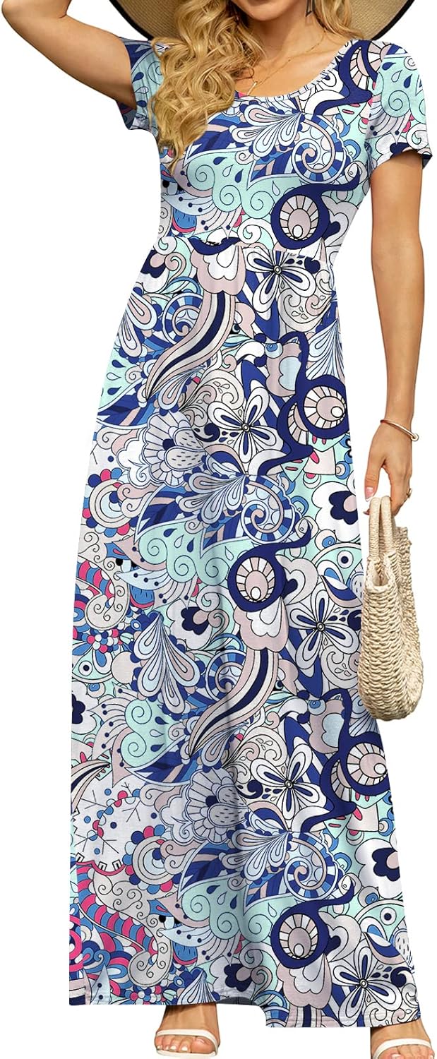 DB MOON Womens 2025 Summer Maxi Dresses Casual Short Sleeve Empire Waist Spring Long Dress with Pockets - Image 19