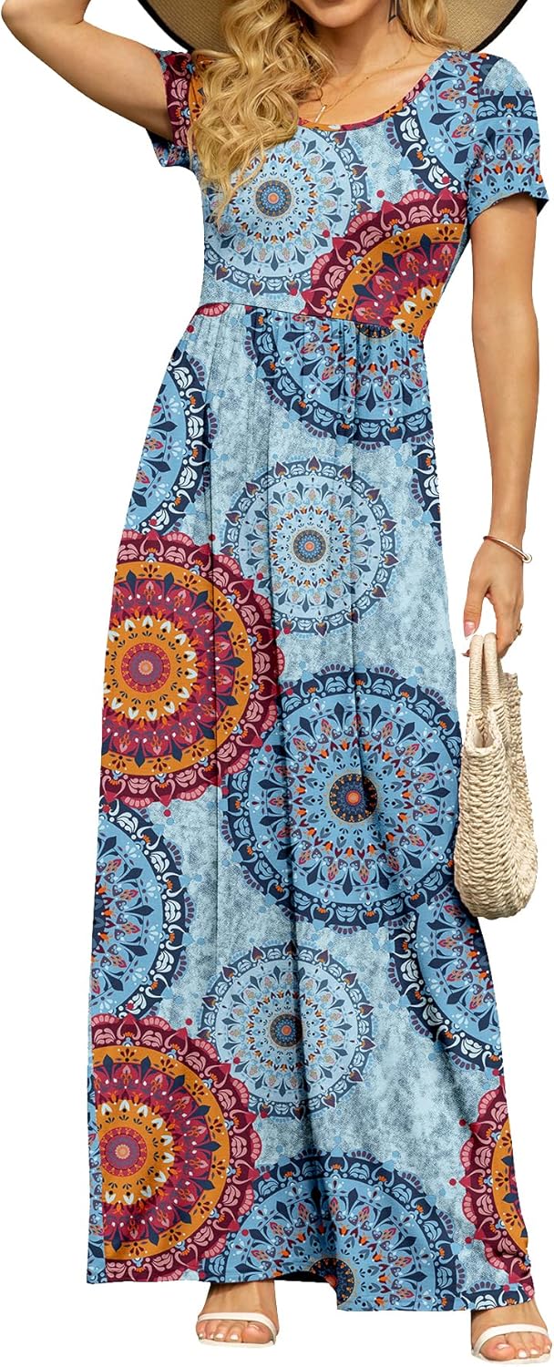 DB MOON Womens 2025 Summer Maxi Dresses Casual Short Sleeve Empire Waist Spring Long Dress with Pockets - Image 9