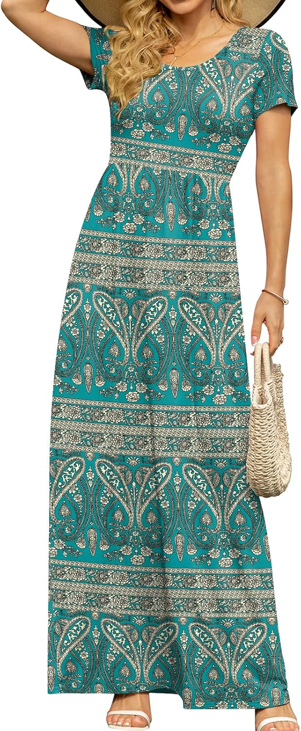 DB MOON Womens 2025 Summer Maxi Dresses Casual Short Sleeve Empire Waist Spring Long Dress with Pockets - Image 8